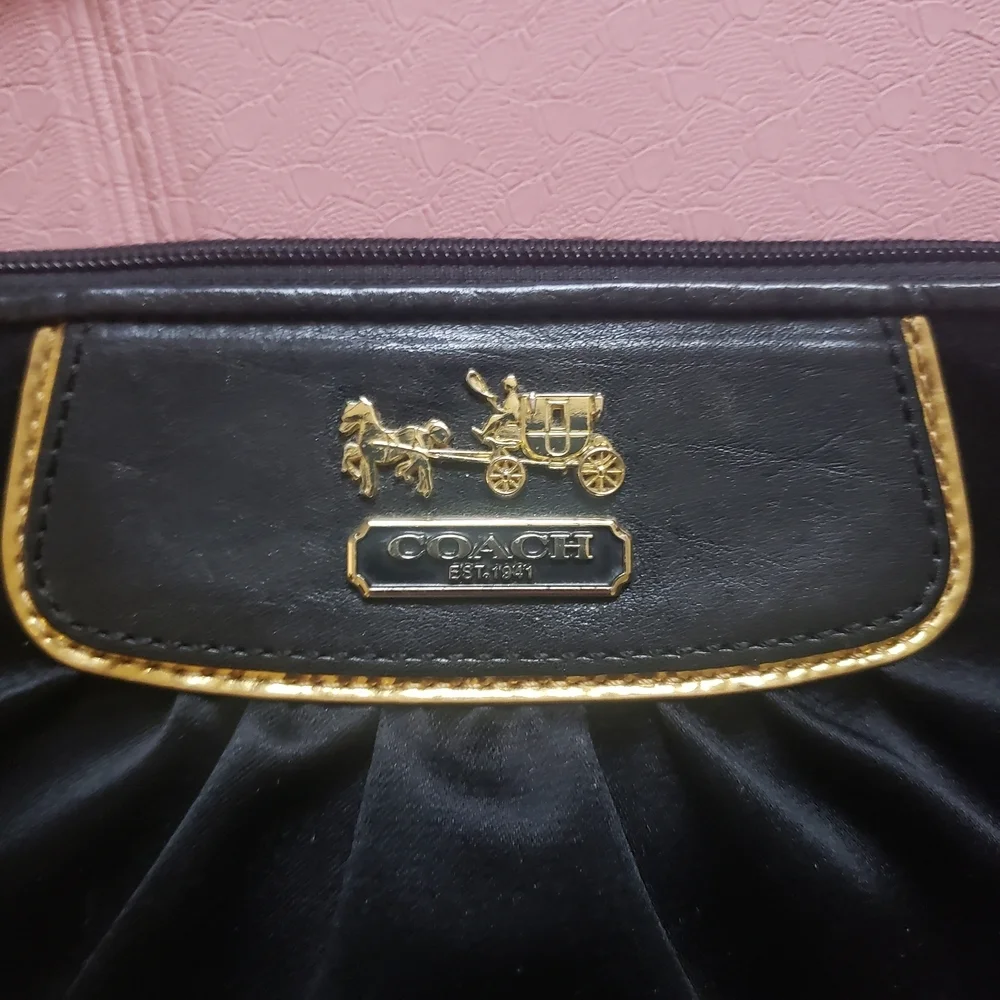 Coach Y2K Large Black Amanda Satin Wristlet Clutch - Horse and Carriage Logo